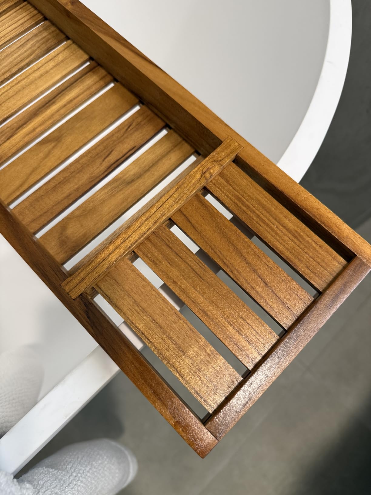 VaeFae Teak Bathtub Tray, Wooden Bath Caddy for Bathtub, Bath Tub Wood Table for Tub customer photo 2
