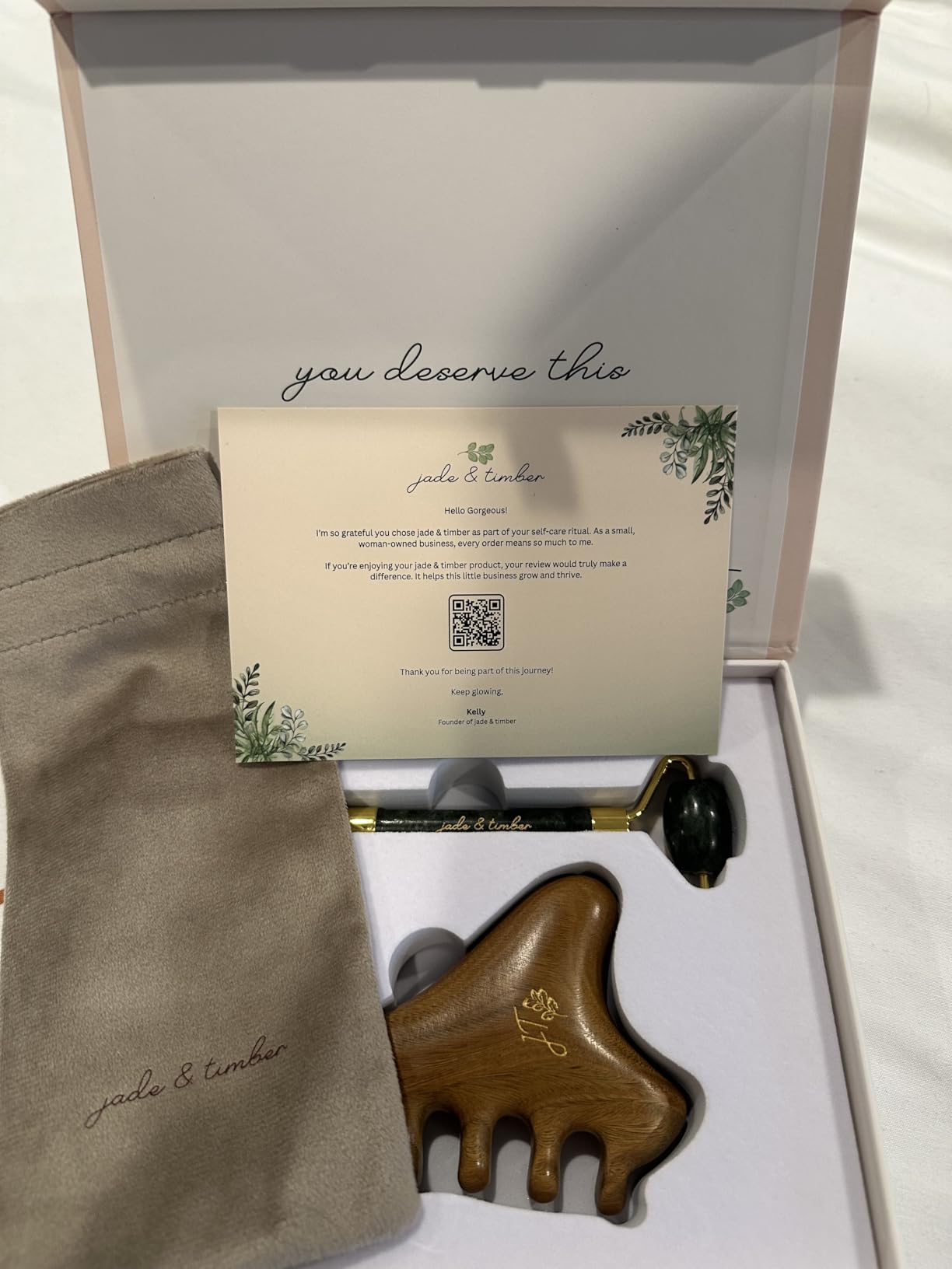 Jade Roller & Green Sandalwood Gua Sha Set - Facial & Body Massage Tools for Lymphatic Drainage & Sculpting - Self Care Gift customer photo 1