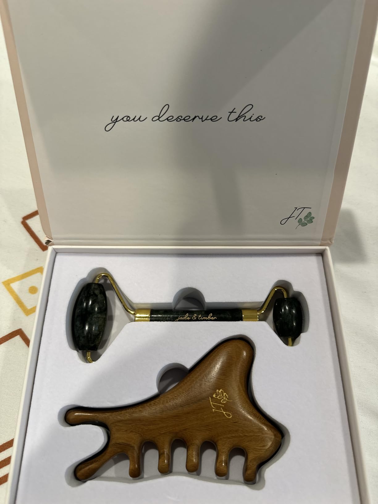 Jade Roller & Green Sandalwood Gua Sha Set - Facial & Body Massage Tools for Lymphatic Drainage & Sculpting - Self Care Gift customer photo 2