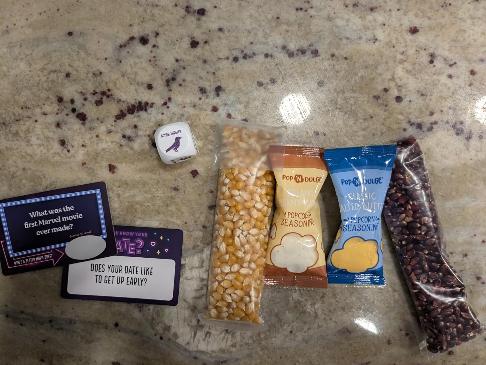 Date Night Scratch Off Cards Movie Popcorn Gift Set, Best Couples Gift Ideas, 30 Date Night Scratch Off Cards, Movie Night Dice Game, Popcorn Kernels & Gourmet Seasoning, Couples Gifts for Her Him, Kosher customer photo 1