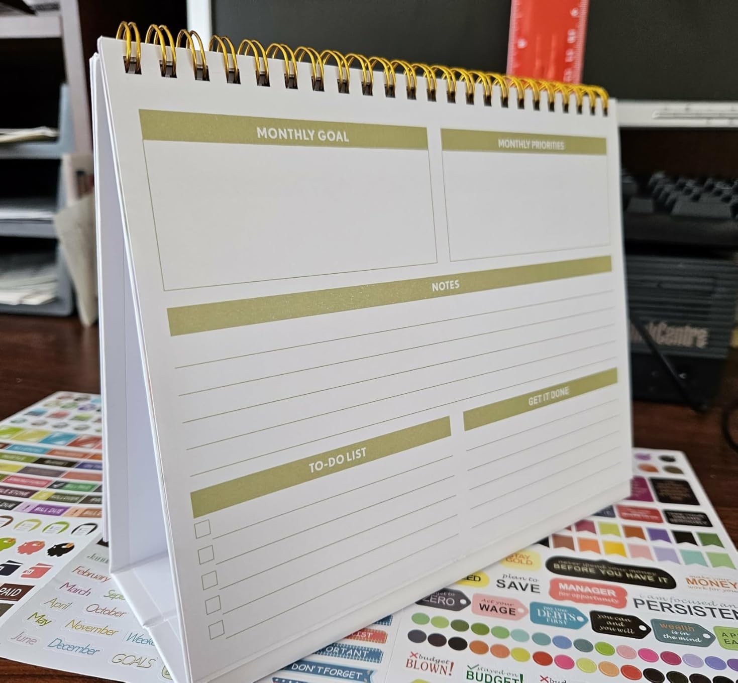 Desk Calendar 2026, Desktop Calendar 2026 Standing Flip Cover 12 Month(January - December), Small Desk Planner with Stickers & Notes for Office Accessories and Home School Supplies, 8