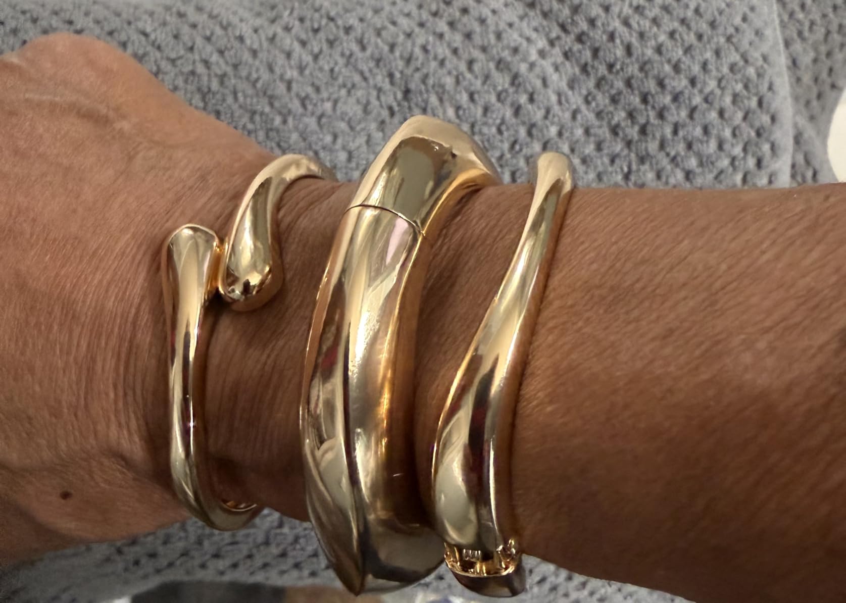 Chunky Gold Bangle Bracelets for Women Trendy 14K Gold Plated Cuff Bracelets Stack, Dainty Bracelet Sets Fashion Jewelry Gift customer photo 1