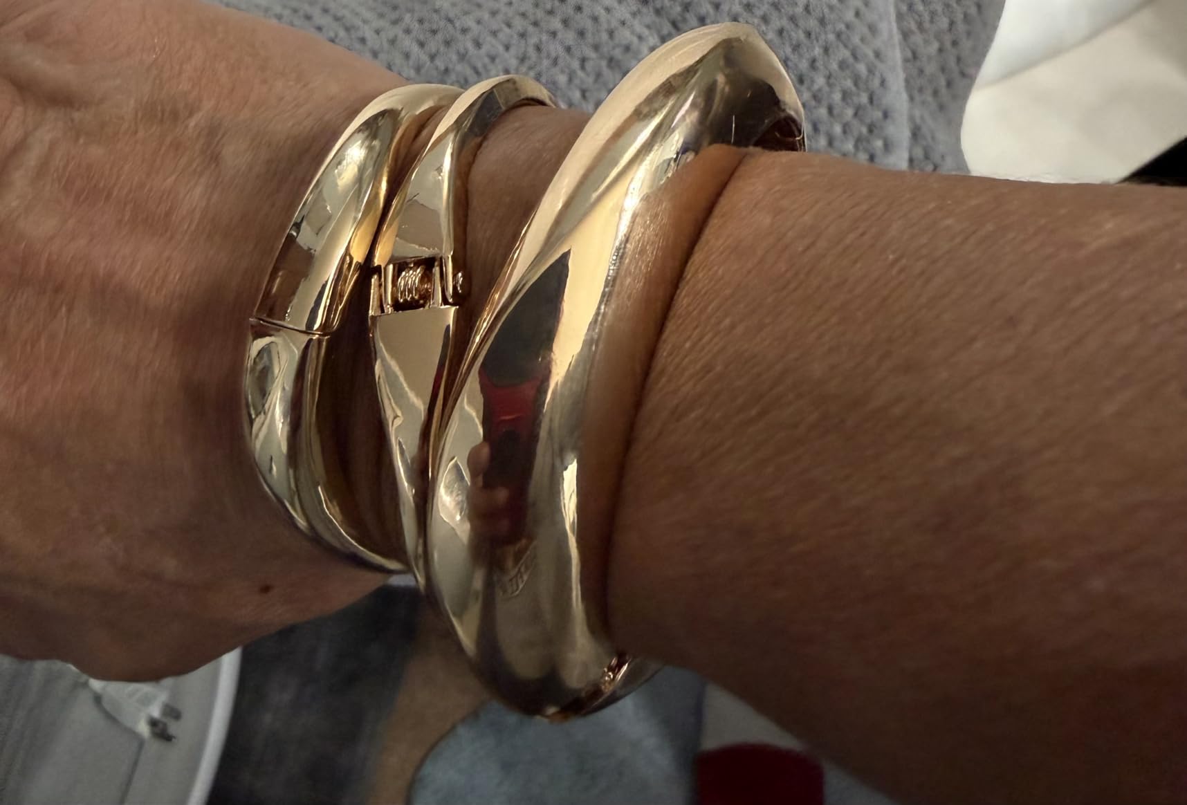 Chunky Gold Bangle Bracelets for Women Trendy 14K Gold Plated Cuff Bracelets Stack, Dainty Bracelet Sets Fashion Jewelry Gift customer photo 2