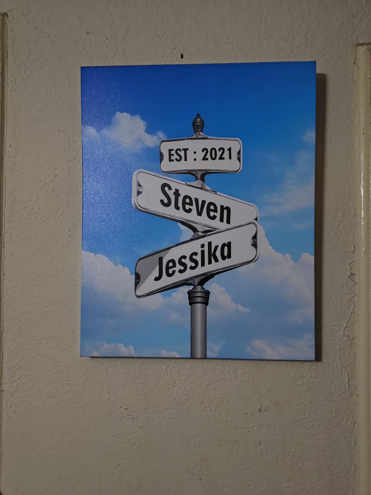 Custom Canvas Prints Crossroad Street Sign Valentines Day Gifts for Couples, Personalized Name & Date Vintage Street Sign Wall Art, Anniversary Wedding Gifts for Girlfriend Boyfriend Her Him customer photo 1