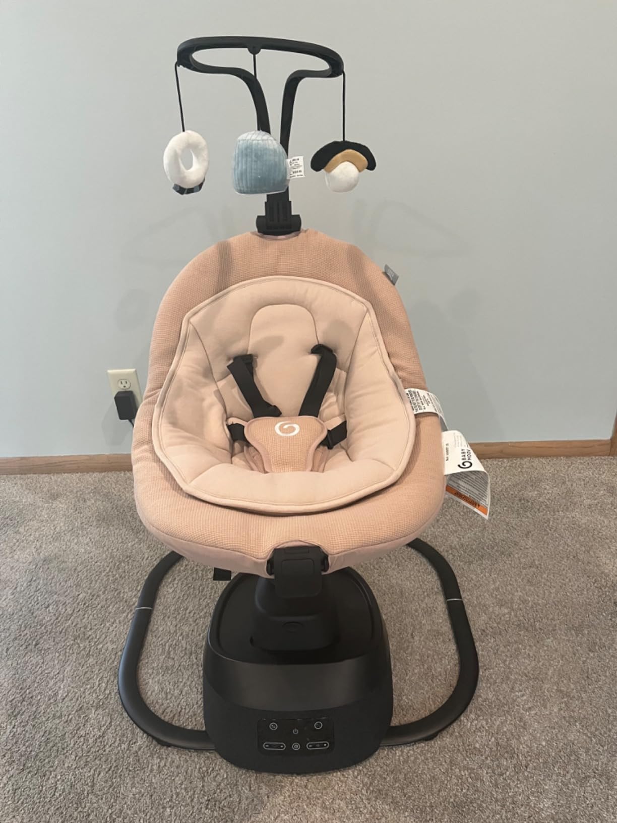 Babymoov Swoon Evolution Smart Baby Swing, Bluetooth-Connected, 8 Motions, 360 Reclining Seat, Music Streaming, Voice Recording, Mobile App Control, Infant Insert Included, Curly White customer photo 1