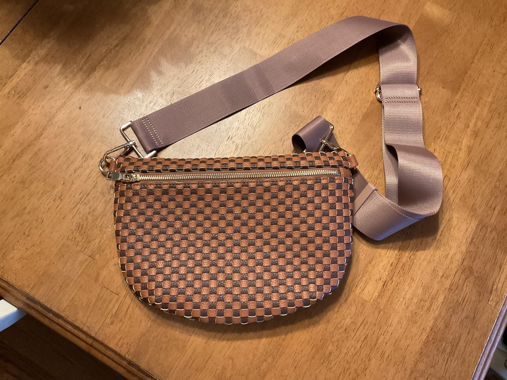 Woven Crossbody Bag for Women, Checkered PU Bum Bag Sling Purse with Adjustable Strap for Travel, Festivals customer photo 1