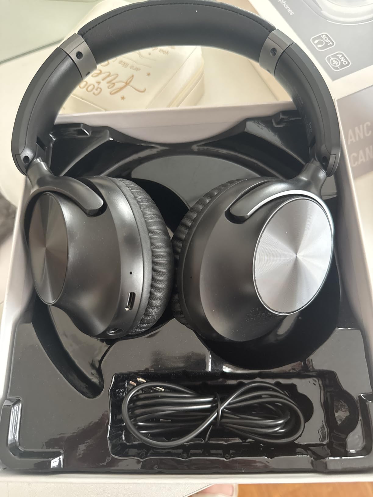 TAGRY Hybrid Active Noise Cancelling Bluetooth Headphones 100H Playtime Wireless Over Ear Headphone with Fast Charging Hi-Res Audio Headsets Comfort Earcups for Commute Travel Office Phone PC Black customer photo 1