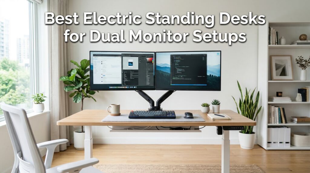 Current image: best electric standing desks for dual monitor setups