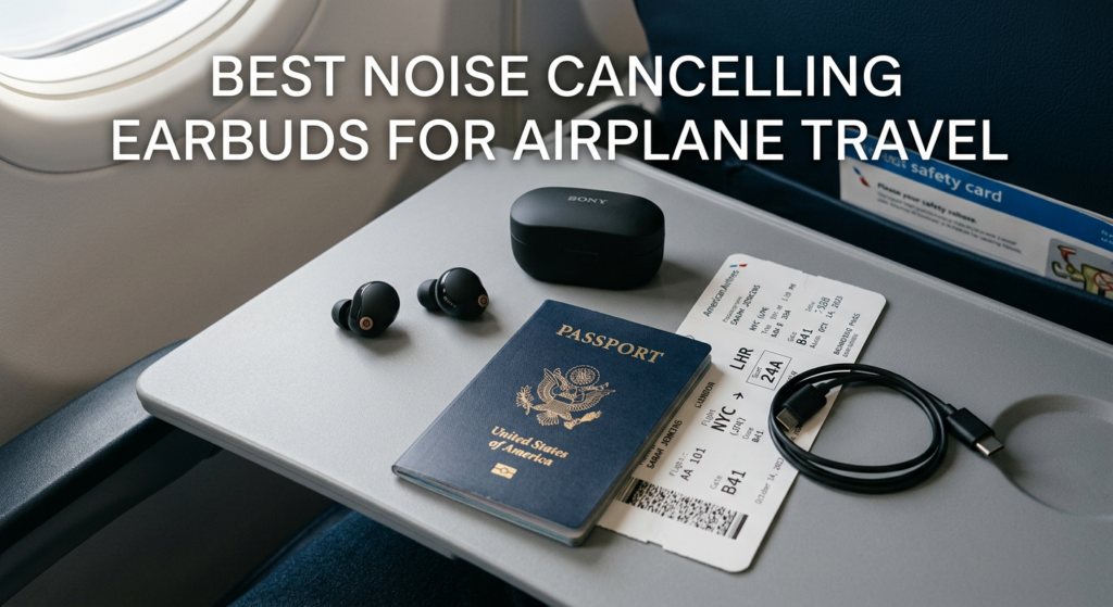 Current image: best noise cancelling earbuds for airplane travel