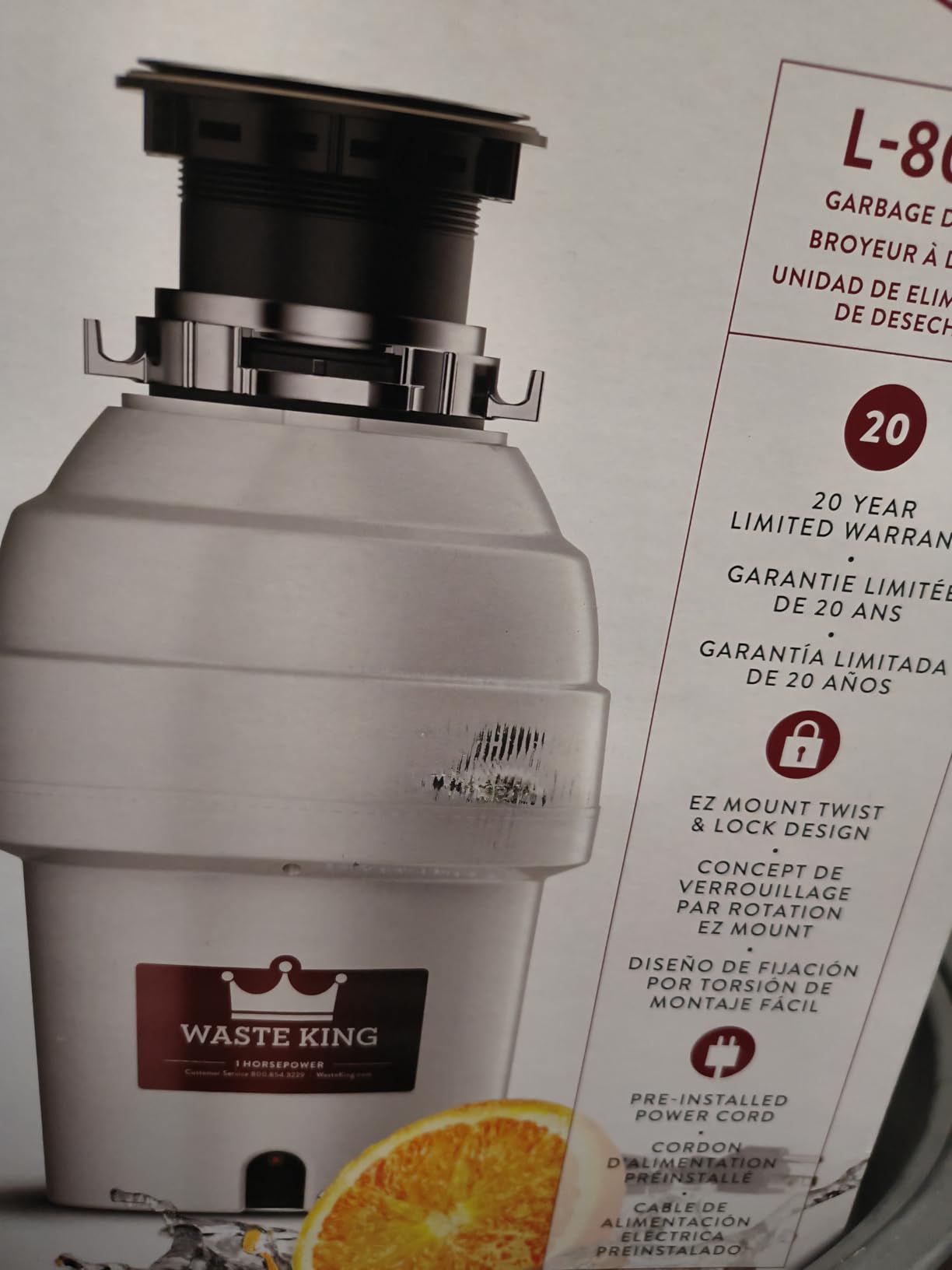 Waste King Garbage Disposal for Kitchen Sink with Power Cord, L-1001 customer photo 1