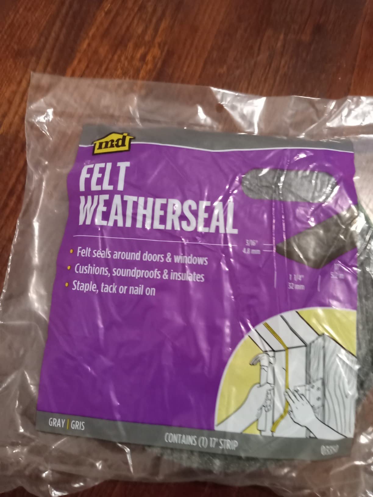 M-D Building Products 03350 1-1/4 in. X 17 ft. Gray Felt Weatherseal for Doors & Windows customer photo 1