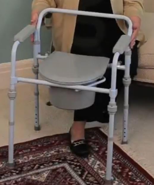 Drive Medical Folding Steel Bedside Commode Chair - Portable 3-in-1 Toilet Solution - Adjustable Height - 7.5 Qt Bucket Included - Durable Powder-Coated Steel Frame - Supports up to 350 Lb customer photo 2