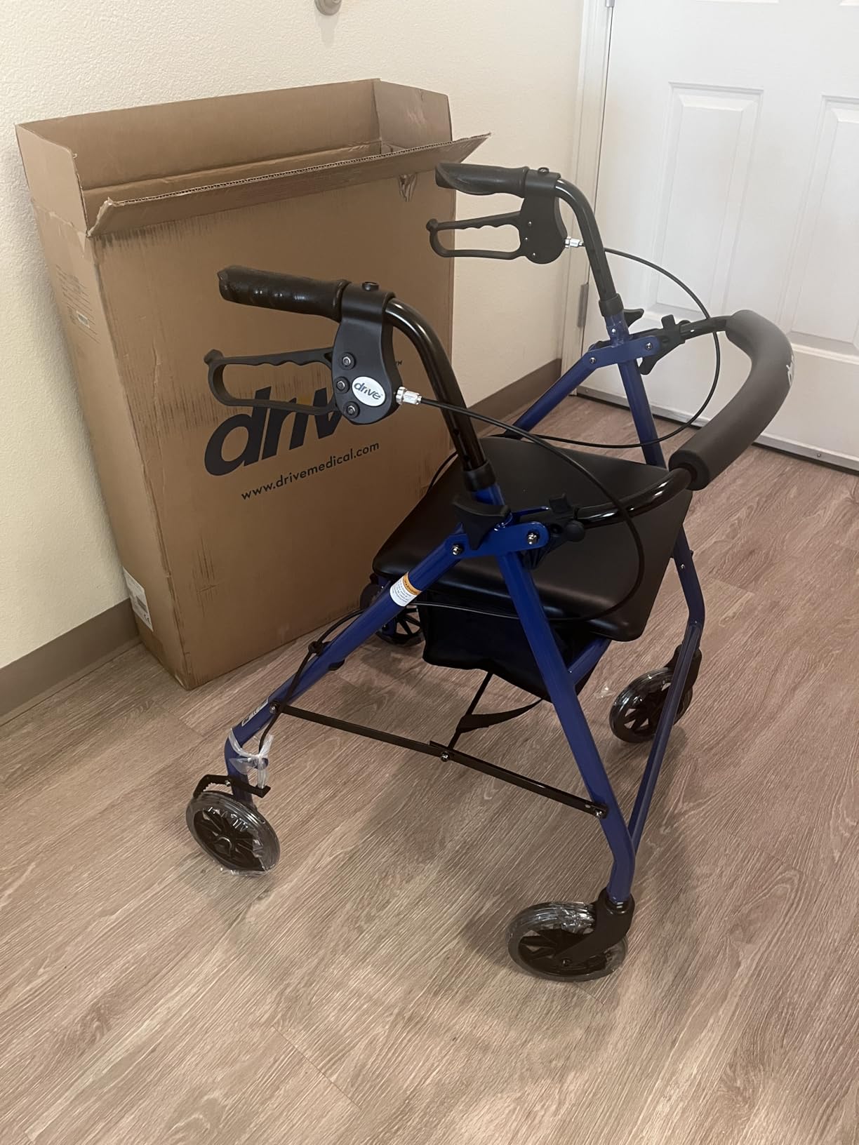 Drive Medical Aluminum Rollator Walker - Fold Up - Padded Seat - 6 Inch Wheels - Lightweight Portable Design - Indoor Outdoor Mobility Aid - Blue customer photo 2