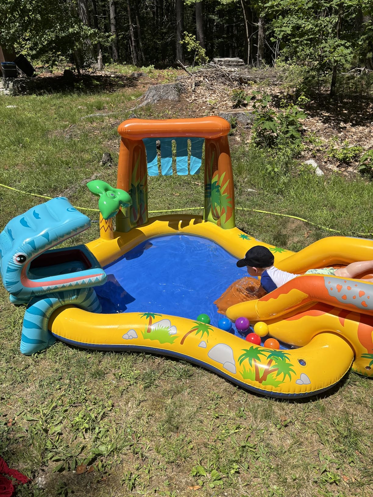 Intex Inflatable Dinosaur Play Center Outdoor Playhouse Inflatable Water Park with Kid Pool Slide, Water Sprayer, Waterfall, and 6 Balls, Multicolor customer photo 2