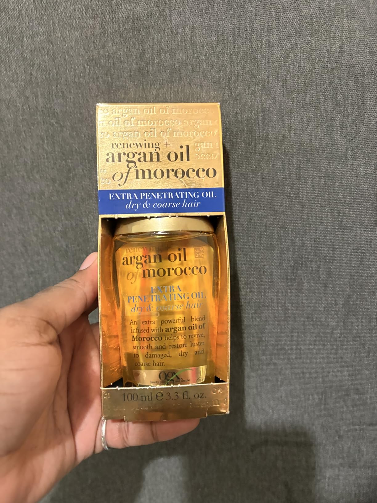 OGX Renewing + Argan Oil of Morocco Hair Oil, Extra Strength Penetrating Serum Treatment for Dry, Damaged, Frizzy, Curly & Coarse Hair, Cold-Pressed Argan Oil, Shine, 3.3 Fl Oz customer photo 1