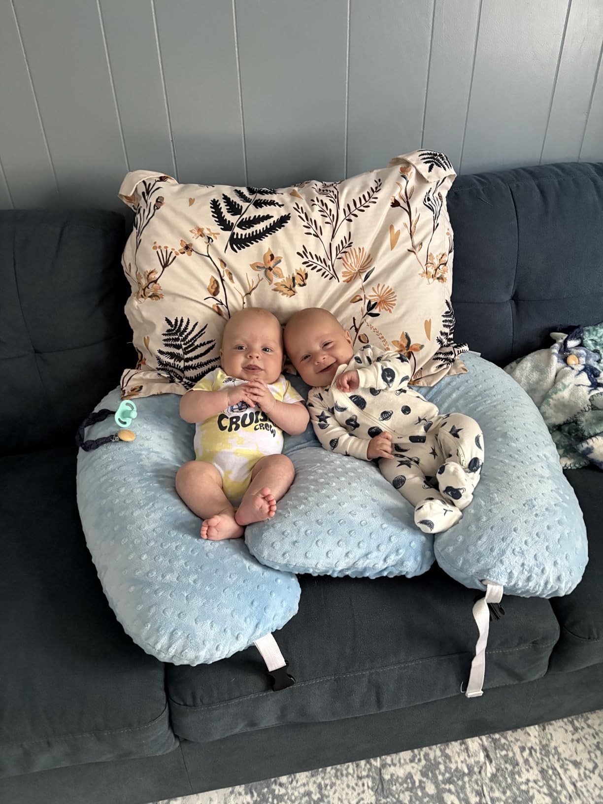 Twin Z Pillow Blue - The #1 Rated Twin Breastfeeding and Bottle Feeding Pillow! A Must Have for Twins! - Cuddle Blue DOTS The Ultimate Baby Essentials! The Best in Twins Baby Gear! customer photo 1