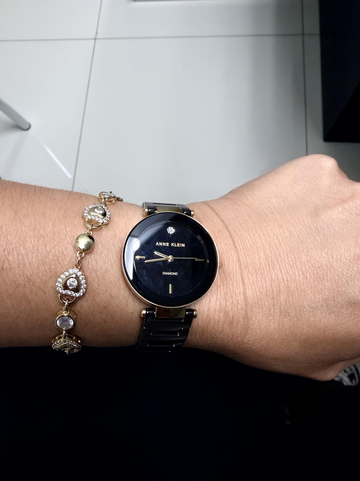 Anne Klein Women's Black Ceramic Bracelet Watch with Diamond Accent customer photo 1