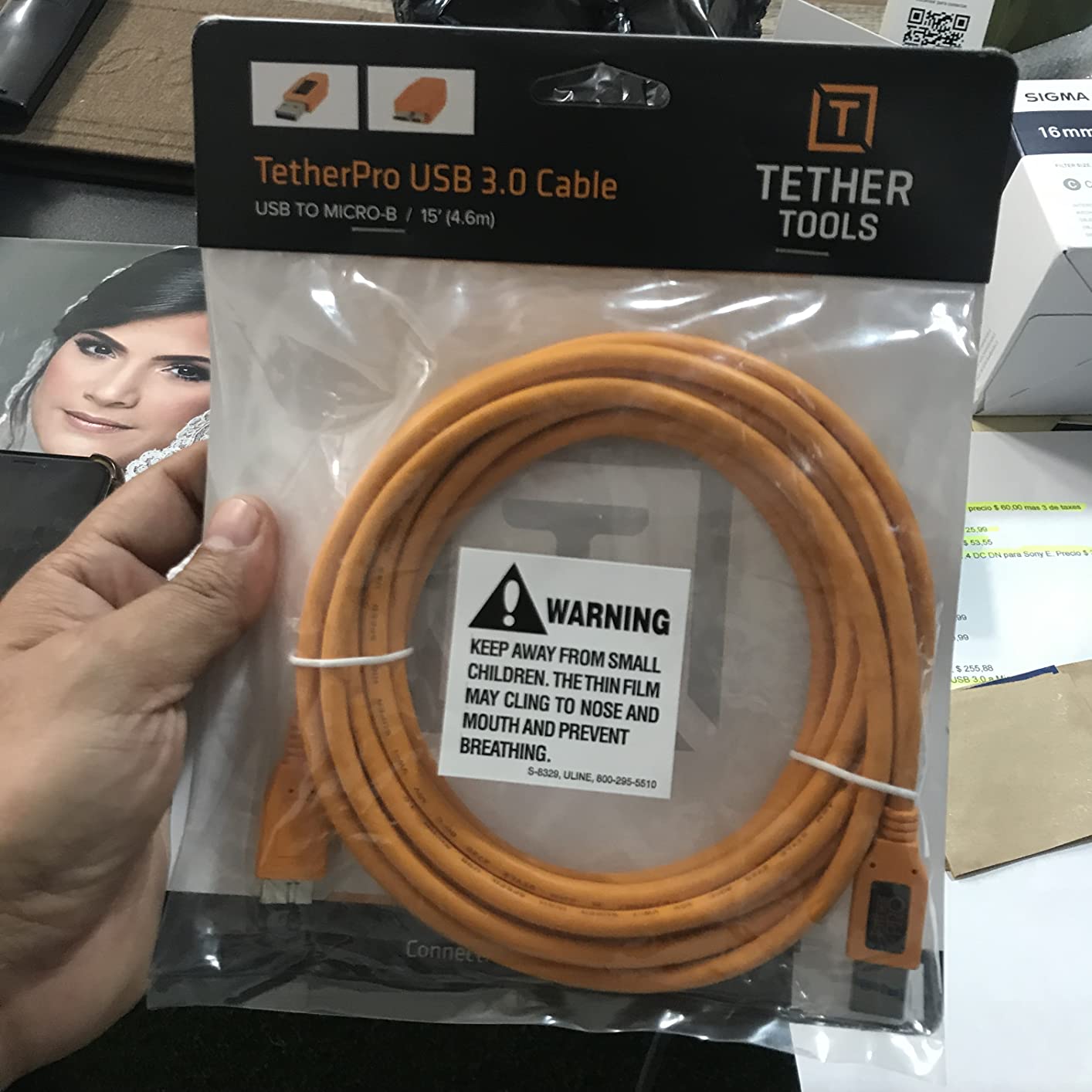 Tether Tools TetherPro USB 3.0 to Micro-B Cable | for Fast Transfer and Connection Between Camera and Computer | High Visibility Orange | 15 Feet (4.6 m) customer photo 1