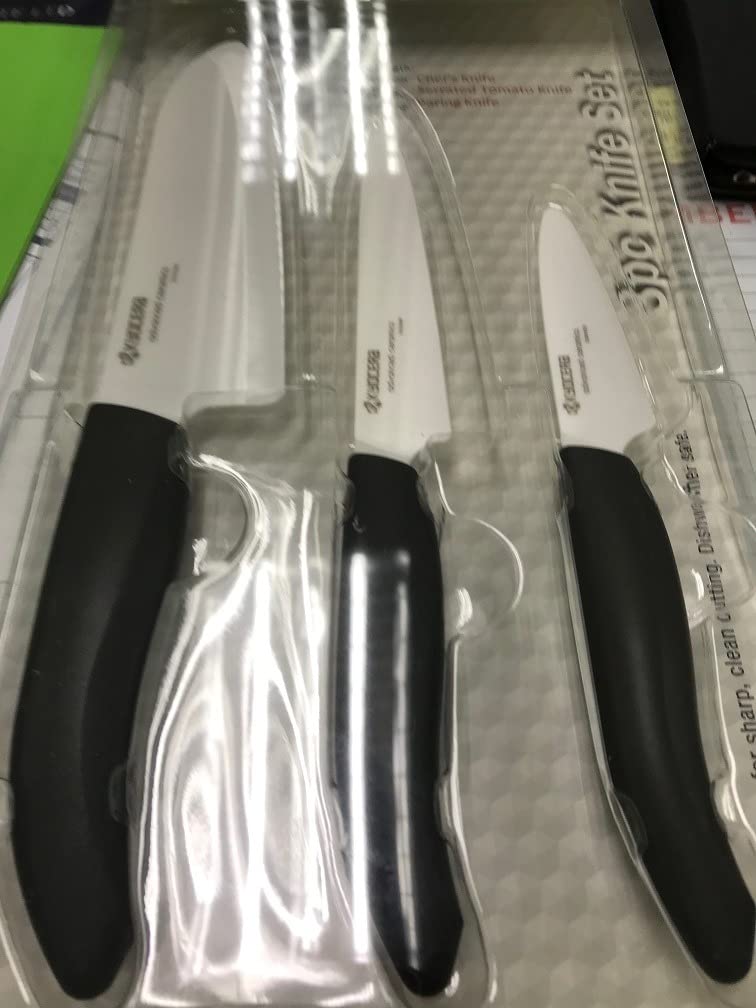 Kyocera Advanced Ceramics - Revolution Series 3-Piece Ceramic Knife Set: Includes 6-inch Chef's Knife; 5-inch Micro Serrated Knife; and 3-inch Paring Knife; Black Handles with White Blades customer photo 2