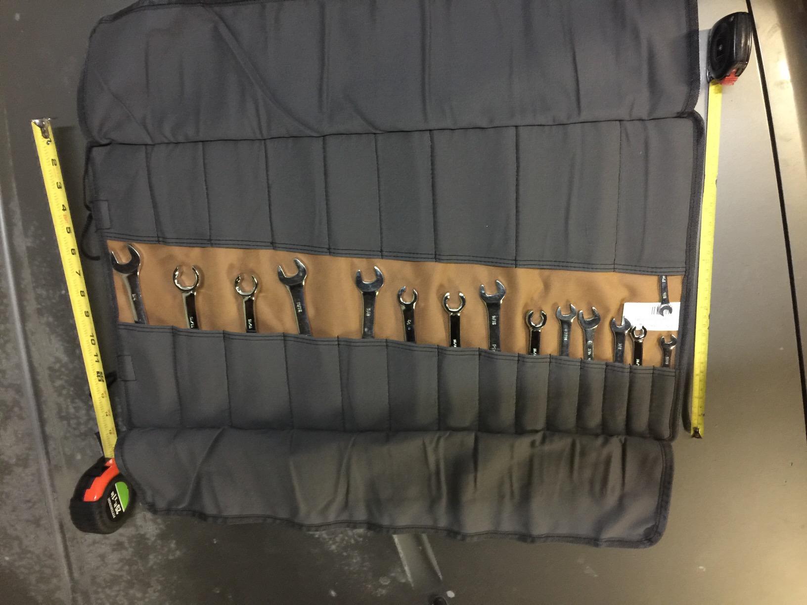 Dickies Small Wrench/Screwdriver Organizer Roll for Mechanics, 16 Tool Pockets, Durable Canvas Construction, 13.5 in. x 12.75 in. Unrolled, Grey/Tan customer photo 1