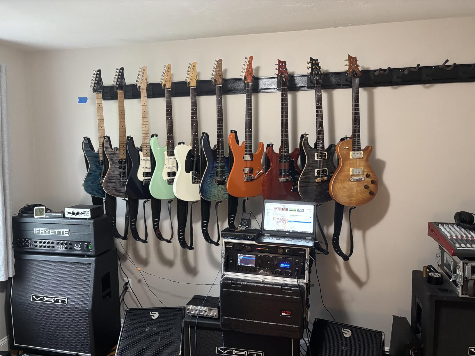 String Swing Guitar Wall Rack, Multiple Guitar Wall Mount, Guitar Organizer for Acoustic & Electric Guitars, 5 Padded Arm Hangers & Black Slatwall Rail customer photo 2