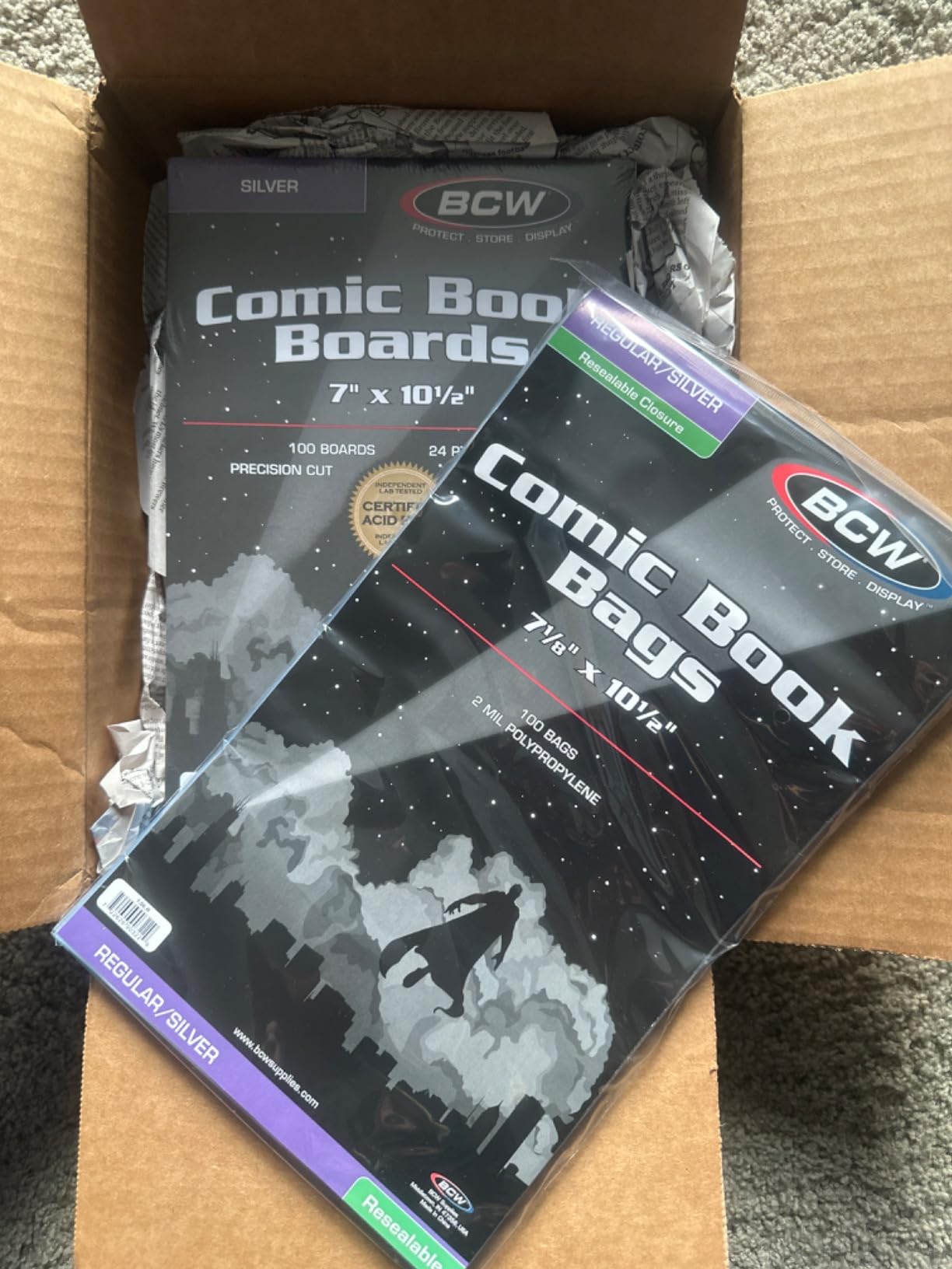 BCW Silver Age Resealable Comic Bags and Boards Combo (100 Ct) | 100 Backing Boards + 100 Resealable Comic Bags | Archival Protection for Silver Age Comics customer photo 1