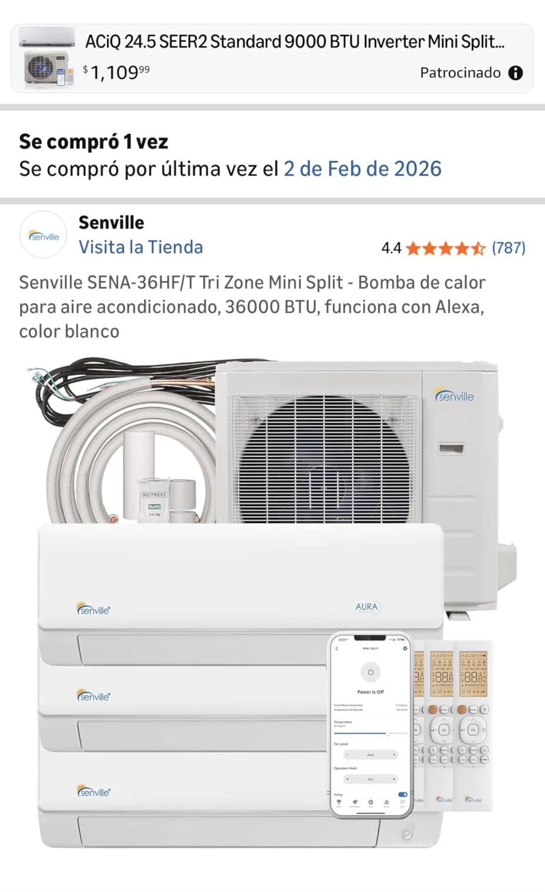 Senville 18000 BTU Dual Zone Mini Split Air Conditioner Heat Pump, 1.5 Ton, 2 Zone, Works with Alexa, White customer photo 1