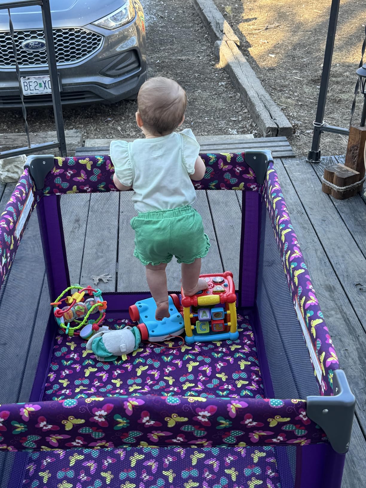 Cosco Funsport Compact Portable Playard, Lightweight, Easy Set up, Foldable Baby Playpen with Carry Bag, Butterfly Twirl customer photo 1