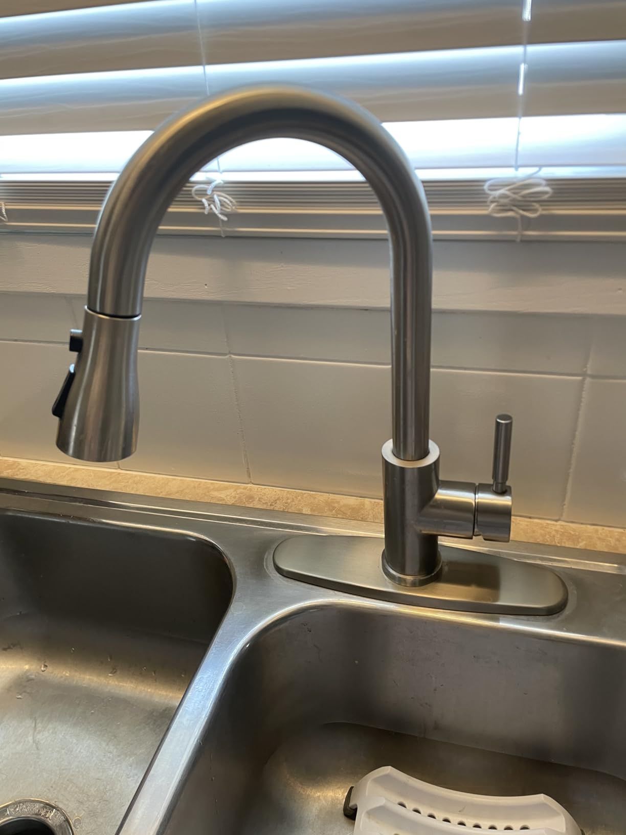 WEWE Single Handle High Arc Brushed Nickel Pull Out Kitchen Faucet, Single Level Stainless Steel Kitchen Sink Faucets with Pull Down Sprayer customer photo 1