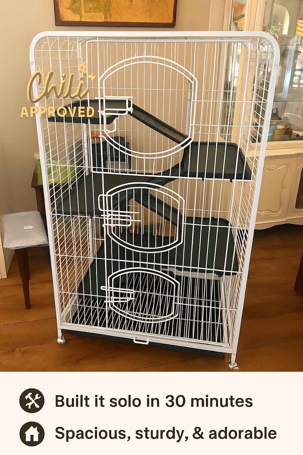 Yaheetech 37-inch Metal Ferret Chinchilla Cage Indoor Outdoor Small Animals Hutch w/ 2 Front Doors/Feeder/Wheels for Squirrel, Black customer photo 1