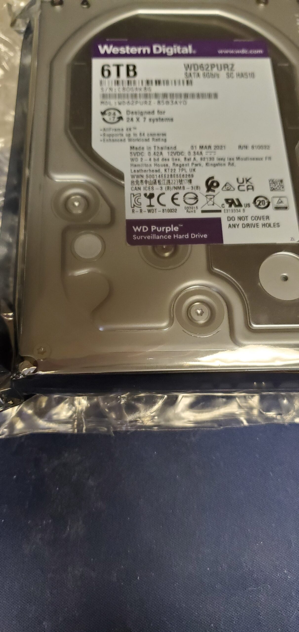Western Digital 6TB WD Purple Surveillance Internal Hard Drive HDD - SATA 6 Gb/s, 64 MB Cache, 3.5