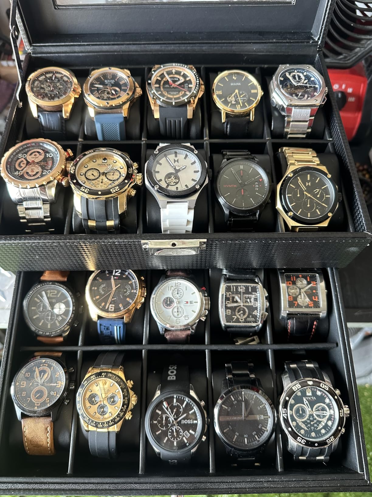 BEWISHOME Watch Case, 20-Slot Watch Box Organizer for Men with Large Glass Lid, Removable Watch Pillows, Black SSH04B customer photo 2