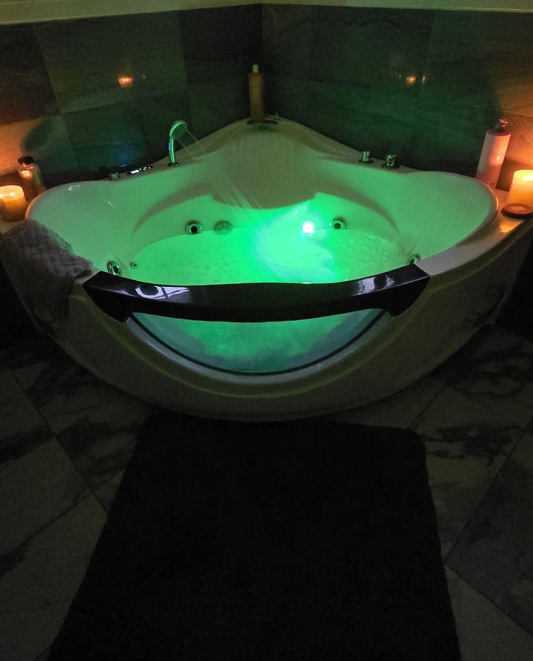 2 Person Whirlpool Bathtub,Corner Jetted Bathtub with Heater,Corner Jetted Tub with Light,Spa Bath tub with 10 Jets,Hydro Massage Tub with Chromatherapy,ETL Certified customer photo 1