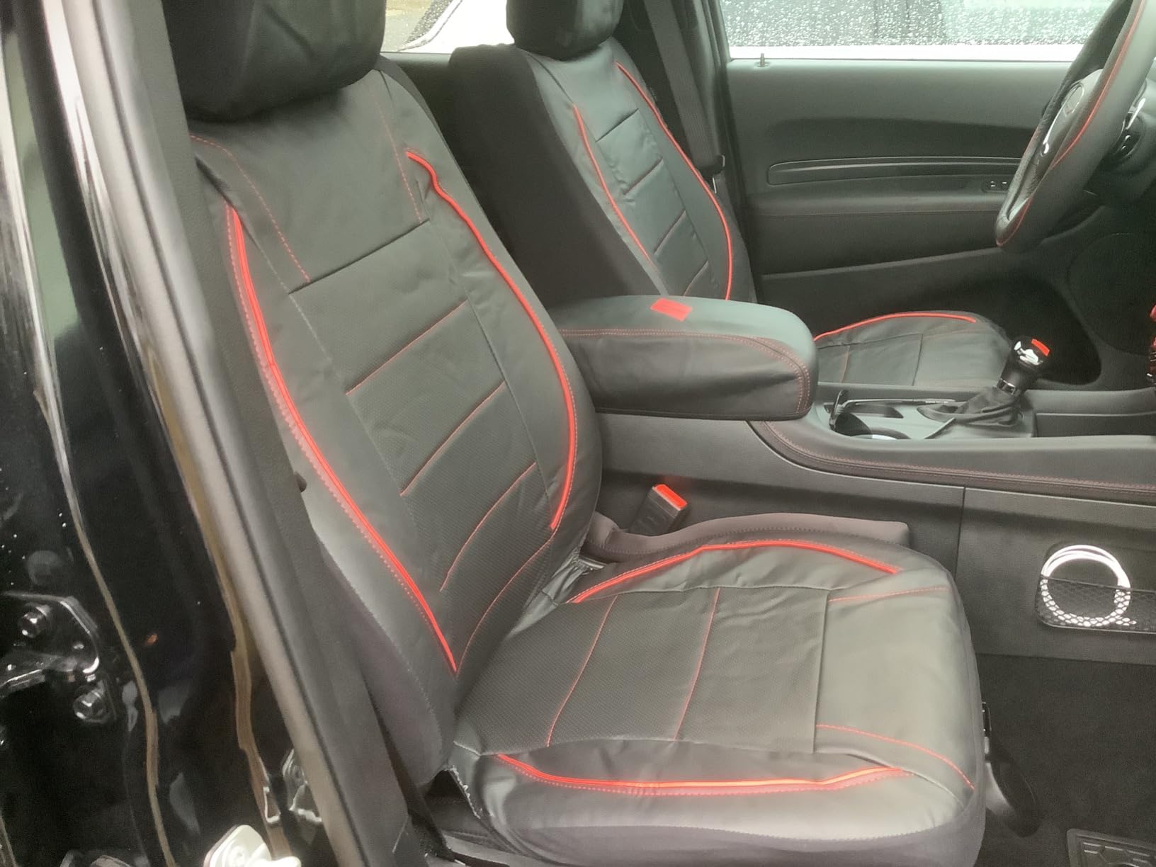 CAR PASS Universal FIT Piping Leather Car Seat Cover, for suvs,Van,Trucks,Airbag Compatible,Inside Zipper Design and Reserved Opening Holes (Full Set, Black and Red) customer photo 1