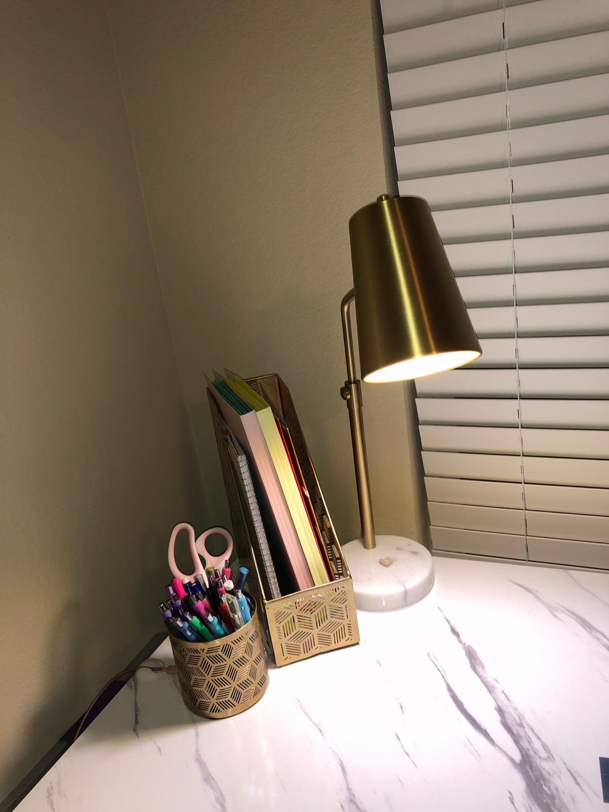 VONLUCE Gold Desk Lamp with LED Bulb Adjustable, Antique Brass Metal Table Lamp Marble Base, Mid Century Modern Reading Lamp Office, 20'' Industrial Task Lamp Work Lamp for Reading Bedroom customer photo 2