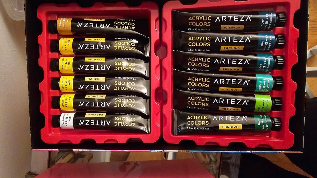 ARTEZA Acrylic Paint Set, 60 Colors (0.74 oz Tubes) - High-Viscosity, Richly Pigmented Acrylic Paints with 5 Metallic Colors for Canvas, Wood & Mixed Media customer photo 1