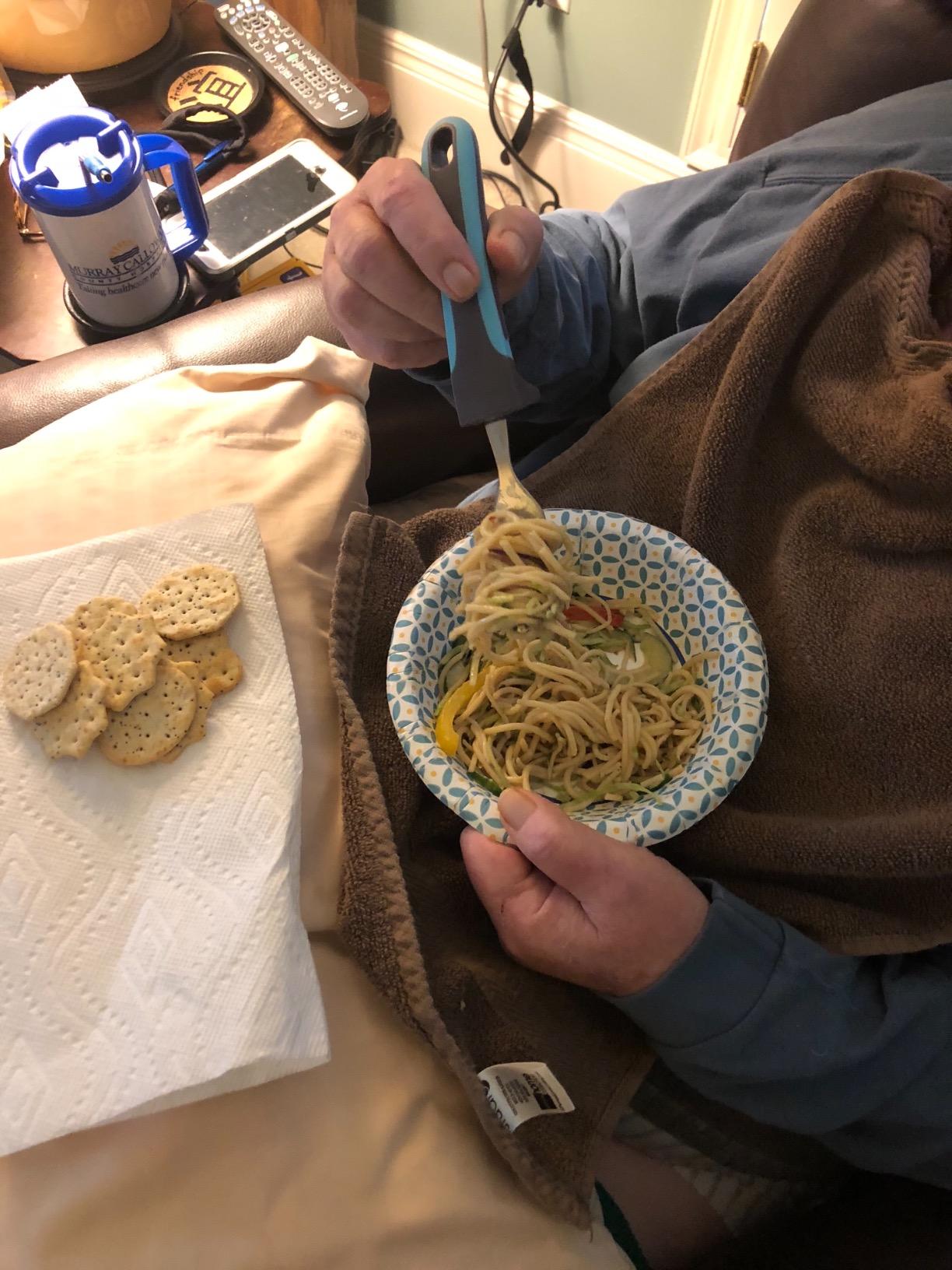 BUNMO Adaptive Utensils for Elderly, Arthritis, Weak Hand Grip, Tremors & Handicapped - Convenient Travel Pouch - 3.35oz Lightweight - Stainless Steel - Eat Independently - Adaptive Blue 4 Piece Set customer photo 1