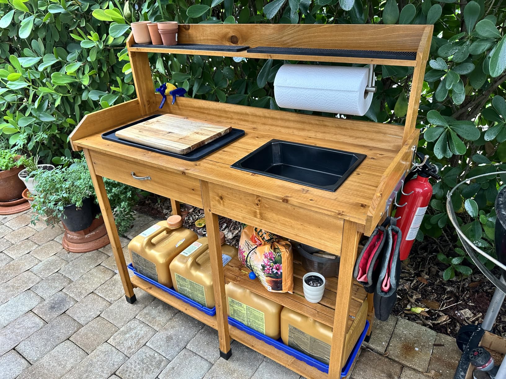 Yaheetech Potting Bench Outdoor Garden Work Bench Station Planting Solid Wood Construction for Horticulture w/Sink Drawer Rack Shelves Natural Wood customer photo 1