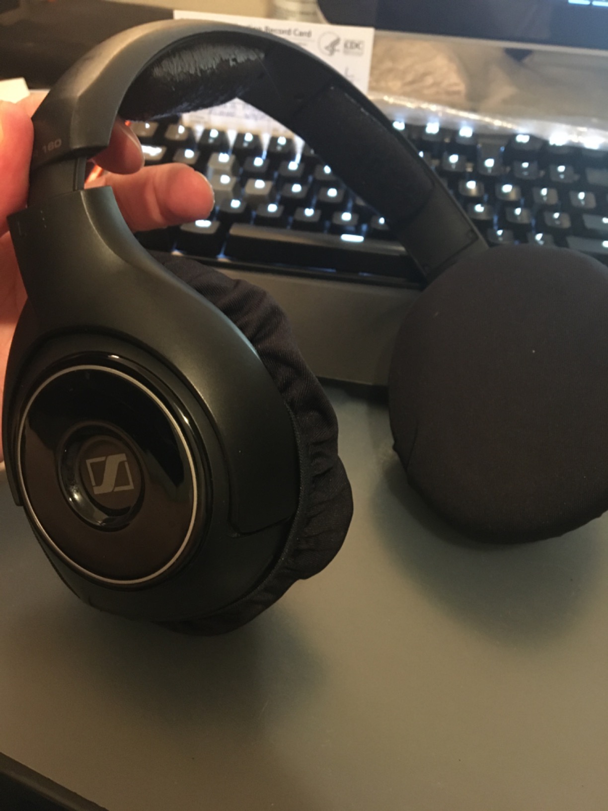 Geekria 2 Pairs Flex Fabric Headphones Ear Covers - Product Safety Certified - Washable & Stretchable Earcup Protectors for Large Over-Ear Headphones, Sweat Pads for Gaming (Size L/Black) customer photo 1