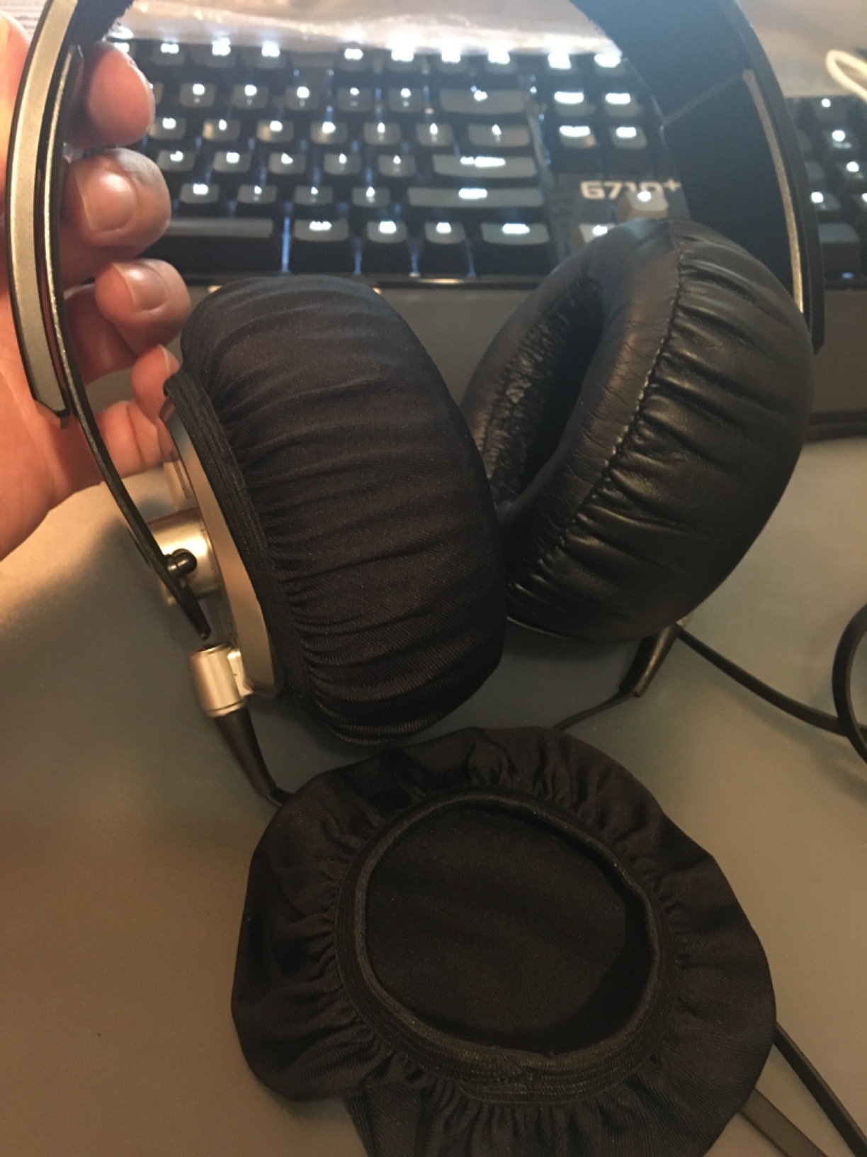 Geekria 2 Pairs Flex Fabric Headphones Ear Covers - Product Safety Certified - Washable & Stretchable Earcup Protectors for Large Over-Ear Headphones, Sweat Pads for Gaming (Size L/Black) customer photo 2