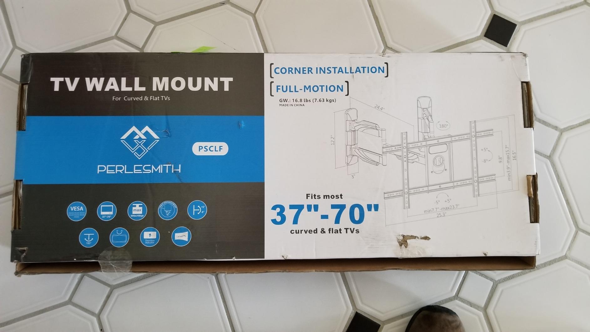 PERLESMITH Corner TV Wall Mount Bracket for 26-60 inch LED LCD Flat Curved Screen TVs up to 99 lbs, Full Motion Corner TV Mount with Dual Articulating Arms, Swivel, Tilt, Extension, Max VESA 400x400mm customer photo 2