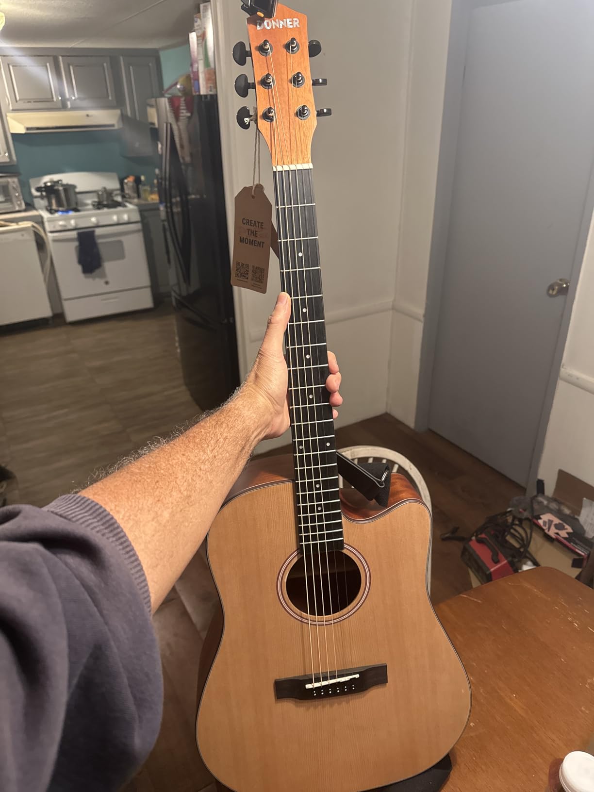 Donner Acoustic Guitar Full Size Cutaway Bundle with Free Online Lesson, Bag, Strap, Tuner, Capo, Pickguard, String Pick, 41