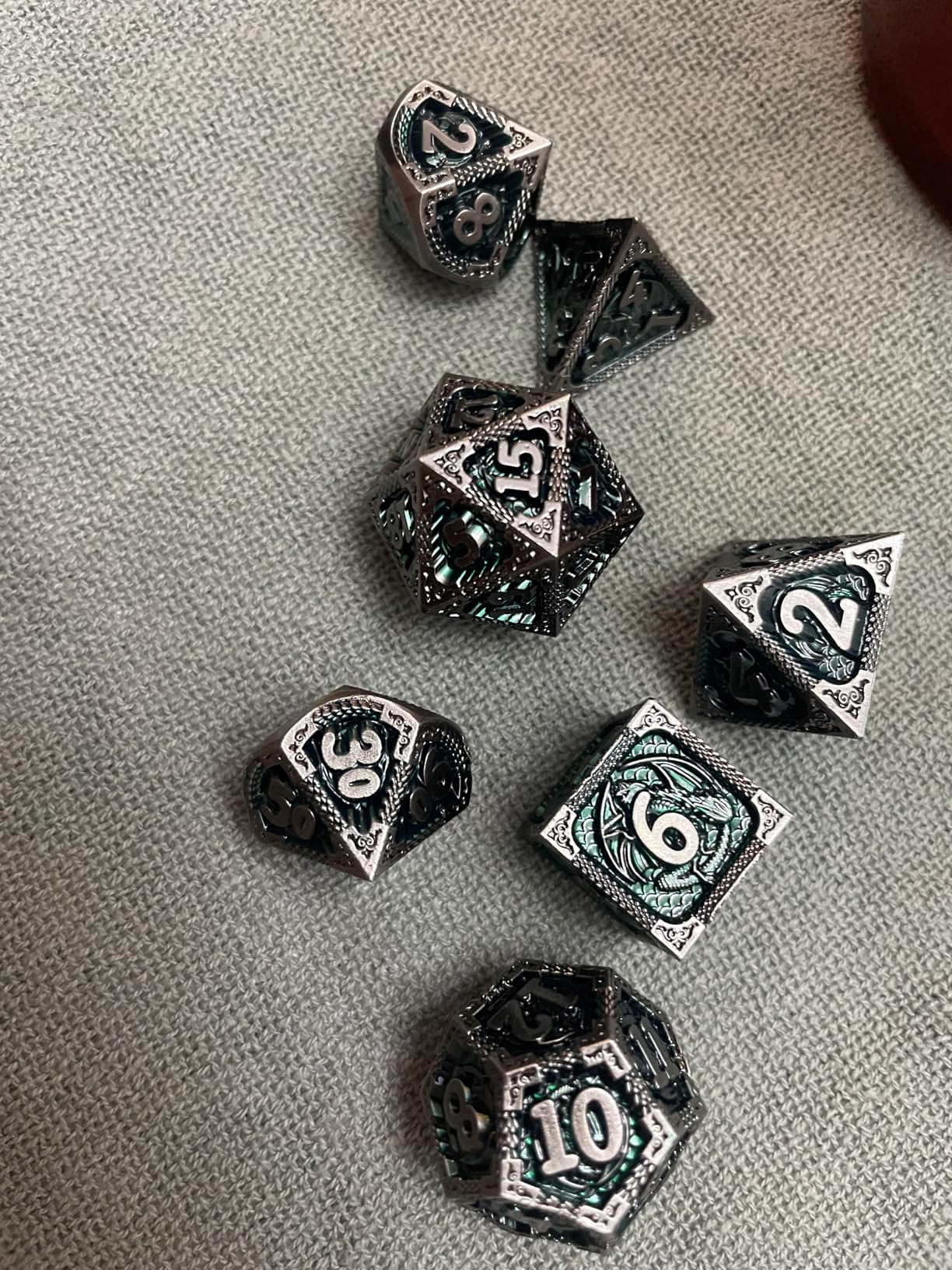 Haxtec DND Metal Dice Set Copper Teal Polyheral Dice Compatible with Dungeons and Dragons RPG D&D Gifts W/PU Leather Dice Bag Druid Dice customer photo 1