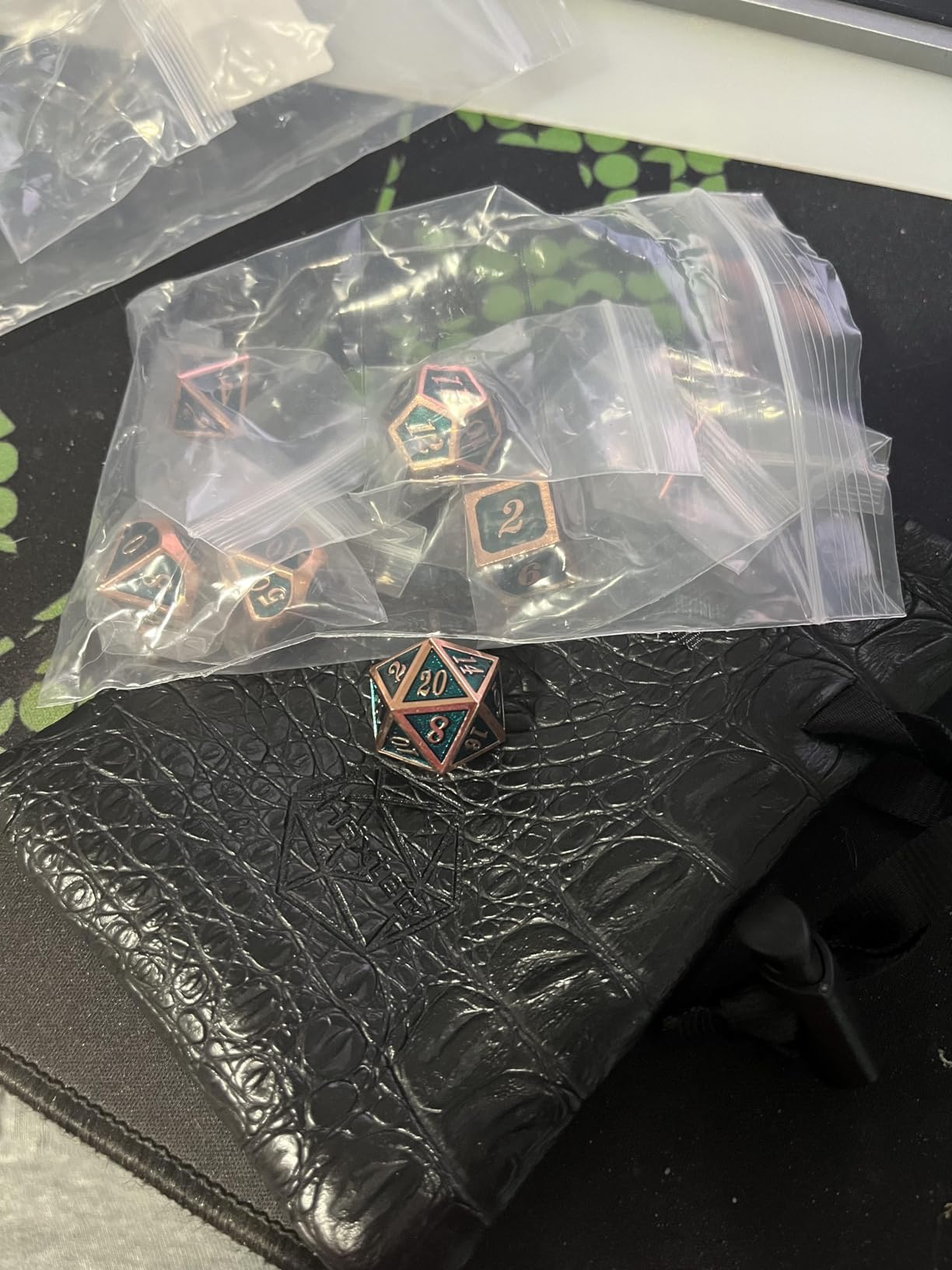 Haxtec DND Metal Dice Set Copper Teal Polyheral Dice Compatible with Dungeons and Dragons RPG D&D Gifts W/PU Leather Dice Bag Druid Dice customer photo 2