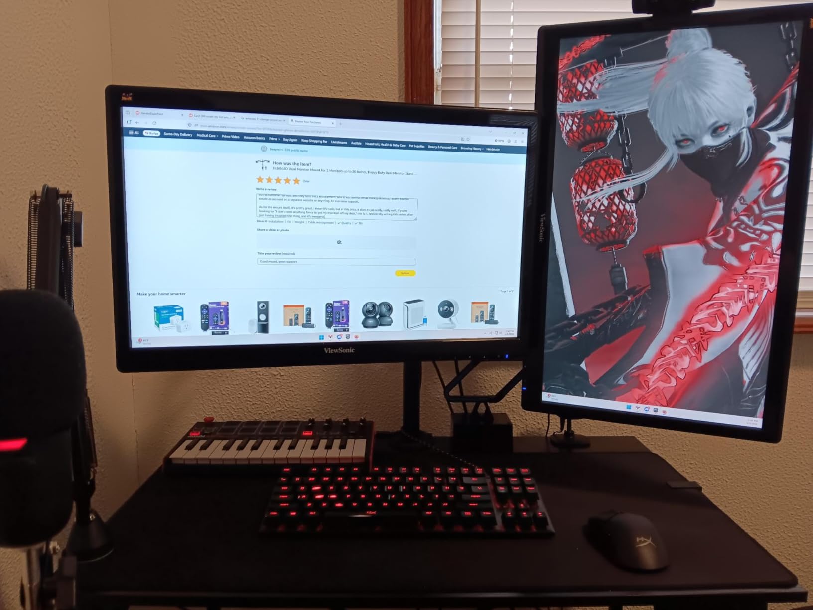 HUANUO Dual Monitor Mount for 2 Monitors up to 30 inches, Heavy Duty Dual Monitor Stand Holds up to 22 lbs, Dual Monitor Arm with Height Adjustable Tilt Swive Rotate, VESA Hole 75mm or 100mm customer photo 1