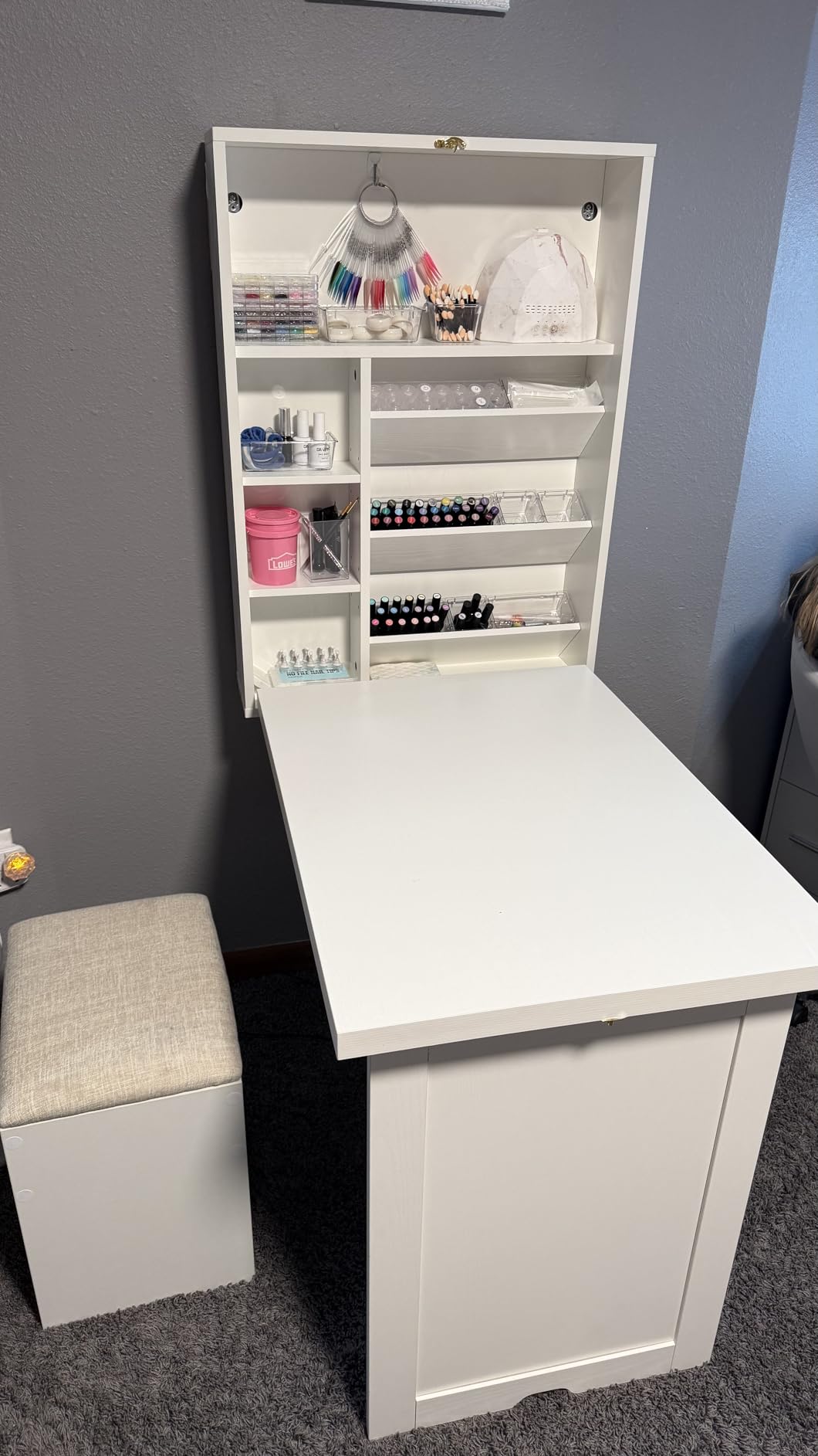 Tangkula Foldable Wall Mounted Desk, Floating Table with Storage Shelves & Hooks, Space-Saving Fold-Up Murphy Desk for Small Spaces, Home Office, Dorm Room customer photo 1