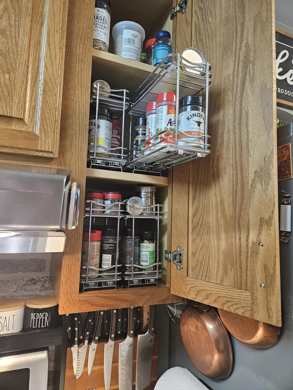 LYNK PROFESSIONAL Pull Out Spice Rack Organizer for Inside Kitchen Cabinets - 4-3/8 inch Wide - Slide Out Drawer - Chrome Sliding Spice Organization for cabinet - Spice Racks - 2 Tier customer photo 2