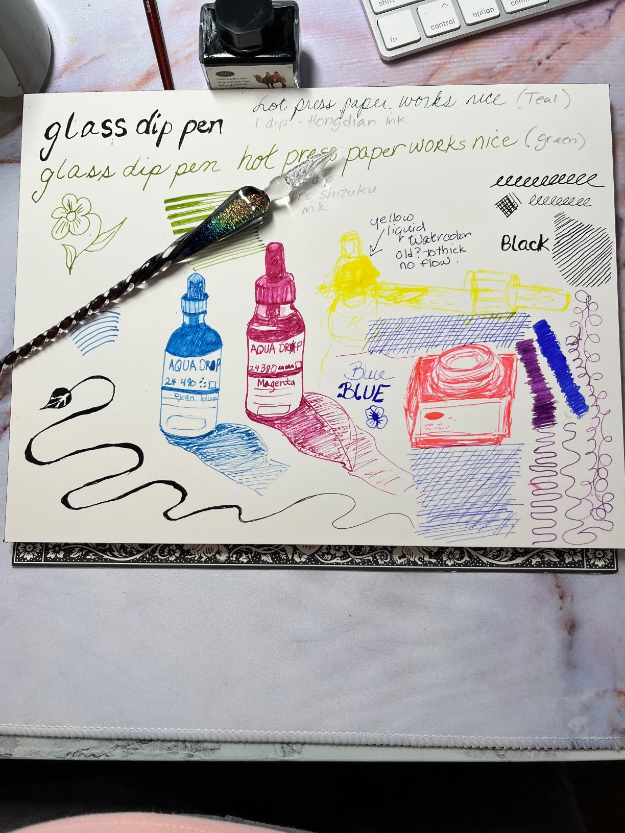 ESSSHOP Handmade Glass Dip Pen and Ink Set - 15ml Color Inks Pen Holder Cleaning Cup Ink Drip Tool Crystal Signature Dipped Pen Kit customer photo 2