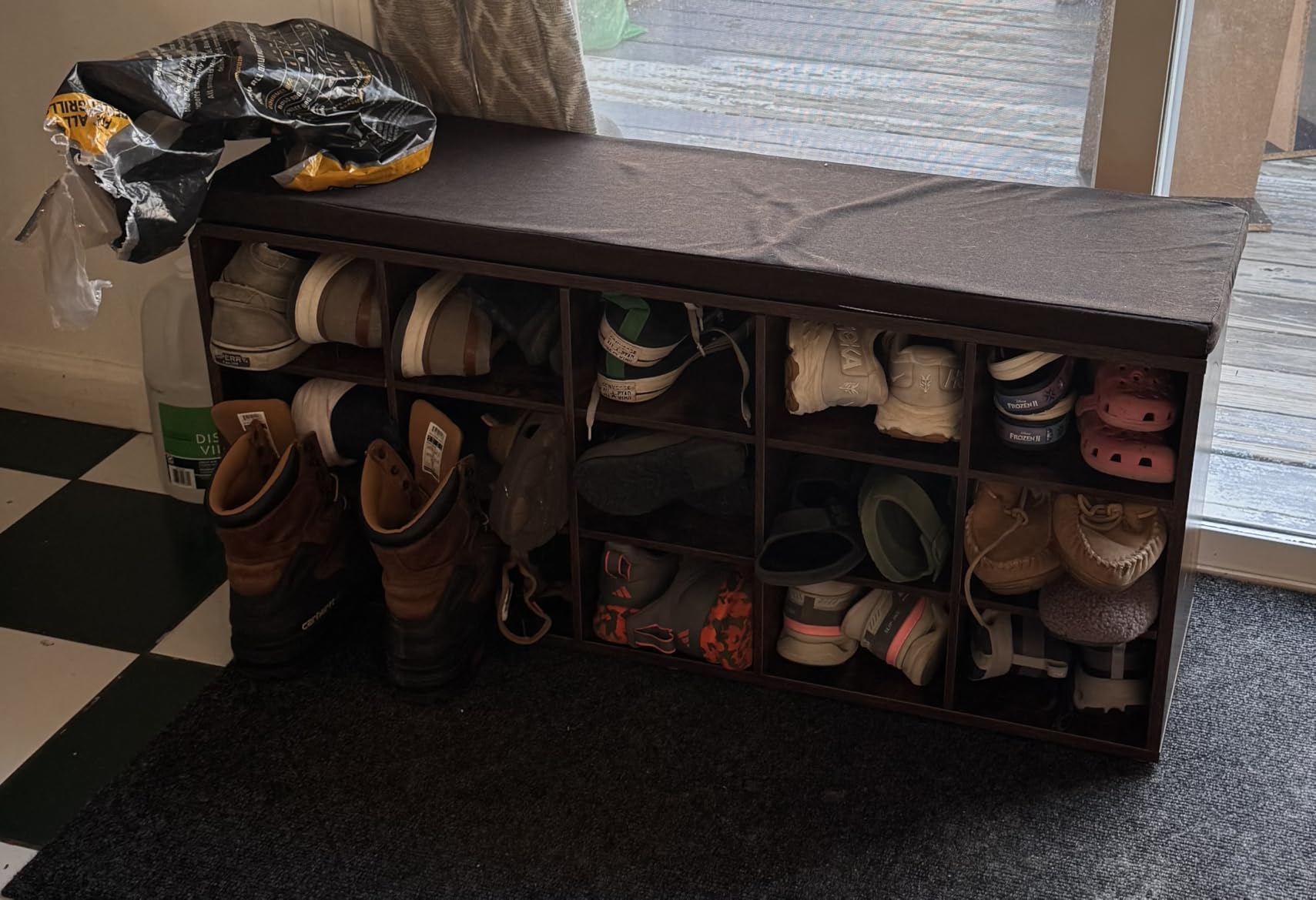 VASAGLE CUSTOS Collection - Shoe Bench, Storage Bench with Padded Seat, Entryway Bench with 10 Compartments, for Bedroom, 11.8 x 40.9 x 18.9 Inches, Cloud White and Dove Gray ULHS010W01 customer photo 2