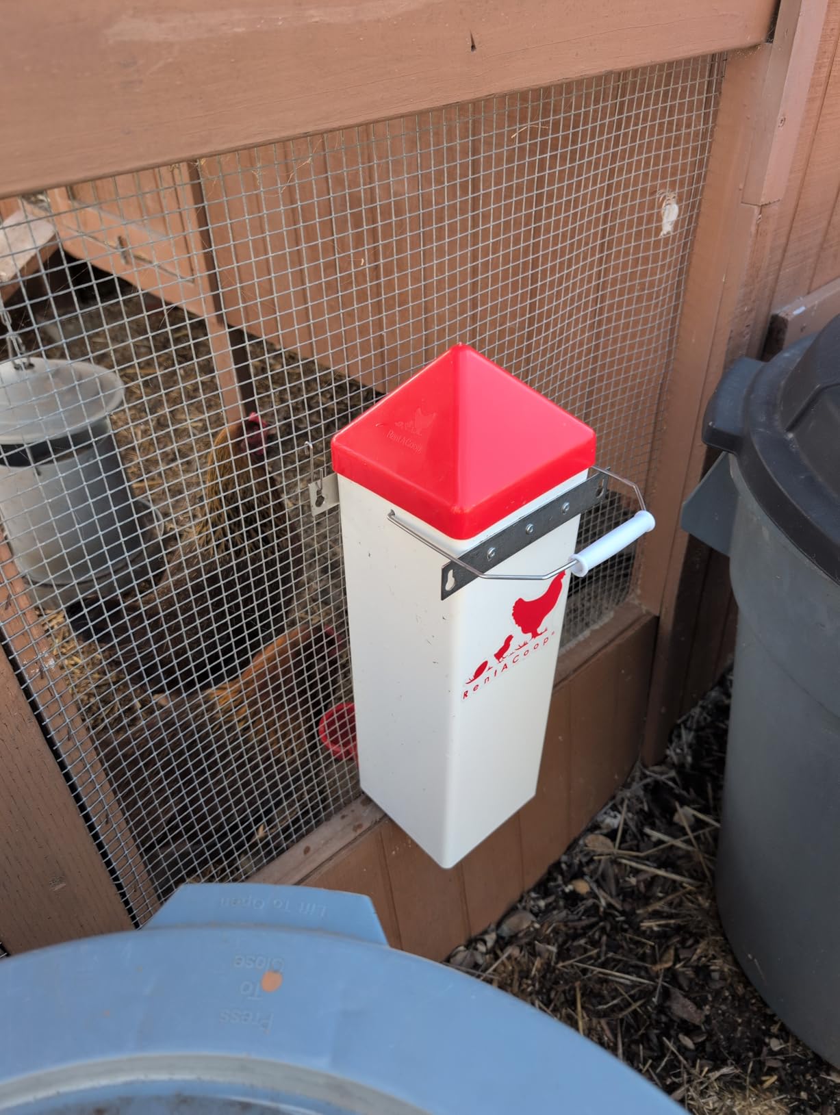 RentACoop 2 Gallon Chicken Waterer with Auto-Fill Cups, Horizontal Nipples, Anti-Roost Cone and Mounting Kit - Suitable for Chickens, Quail, Ducks, Geese, Turkey and More customer photo 2